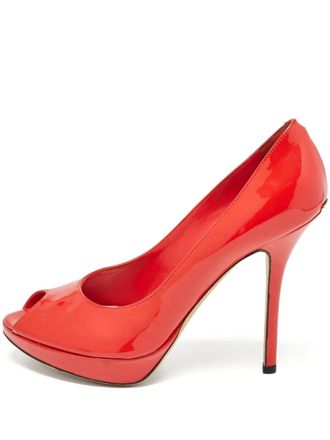 Dior 120mm peep-toe patent-leather pumps - women - Patent Leather/Leather/Leather - 37 - Red