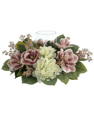 Creative Displays Inc. Hydrangea, Eucalyptus And Magnolia Glass Candle Holder Centerpiece