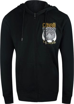 Roberto Cavalli Mens Cavalli Class Bold Tiger Graphic Logo Black Zip-Up Hoodie - Size: 38