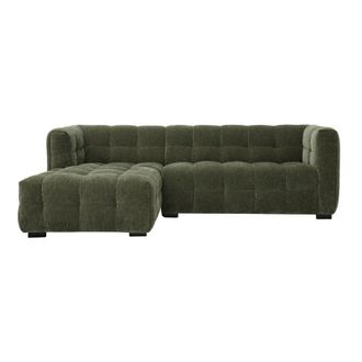 Miliboo Divano angolare sinistro design 3 posti in tessuto effetto velluto verde kaki CORTO