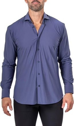 Maceoo Eins Shaped Fit Marthy3011 Blue Knit Button-Up Shirt at Nordstrom, Size 4