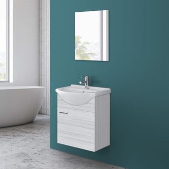 Feridras Feridras - Mobile bagno sospeso 55 cm grigio completo di lavabo e specchio Desya