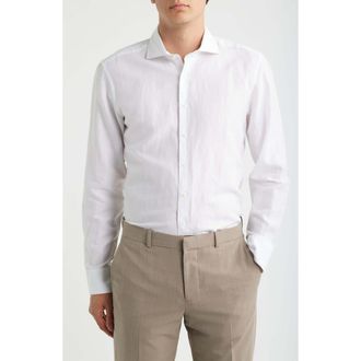Eterna Slim Fit Cotton & Linen Dress Shirt in White at Nordstrom, Size 17.5L