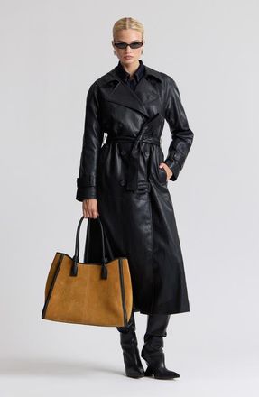 Avec Les Filles Oversize Raglan Faux Leather Trench Coat in Black at Nordstrom, Size X-Large