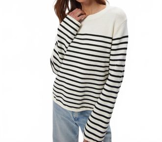 Michael Stars Mikaela Relaxed Striped Pullover Sweater In Ivory Black Stripe