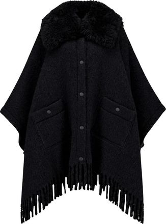 Moncler Cape in Mohair- Alpaca & Wool Blend with Shearling Collar - - Jackets - Donna - Nero - ONE SIZE