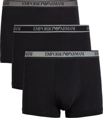 Emporio Armani Logo Stetch-cotton Trunks - set of Three - Black - XL