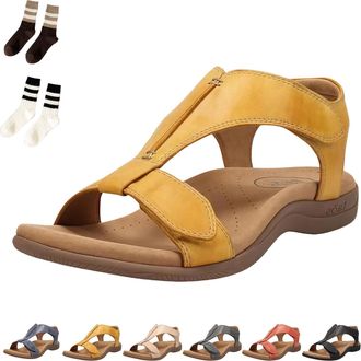 Generic Ergonomic Orthopaedic Womens Sandals for Pain Relief, Elegant Flat Women Sandals with Arch Support (Yellow,6.5)