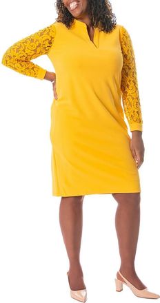 Kasper Womens Lace Knee Sheath Dress Yellow M