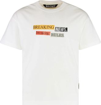 Palm Angels Katoenen T-shirt met ronde hals - Heren - T-shirts - Wit - S - Katoen - Tops