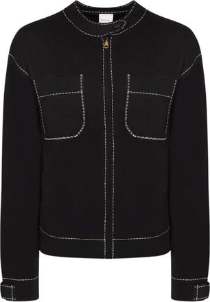 Paul Smith Getailleerd jasje met contrasterende stiksels - Dames - Truien - Zwart - Maat: S Leer