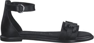 Tamaris Zwarte leren sandalen - Dames - Sandalen - Zwart - 38 EU - Leer - Schoenen
