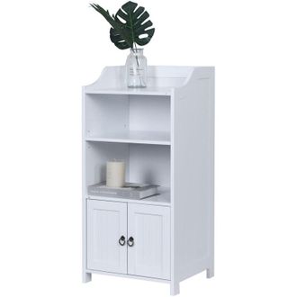 Relaxdays Armadio da bagno Relaxdays, H x L x P: 86 x 40,5 x 36 cm, 3 ripiani, 2 porte, MDF, armadietto snello, bianco