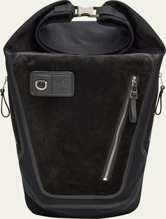 Loewe Mens Flex Roll-Top Canvas & Suede Backpack