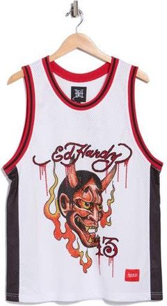 Ed Hardy Rhinestone Devil Head Mesh Jersey in White at Nordstrom Rack, Size Xx-Large