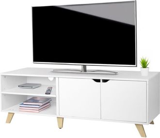 Relaxdays Mueble Tv Relaxdays, 6 Compartimentos, Para Tv Hasta 60, 50&times;140&times;40 Cm, Con Pasacables, Blanco