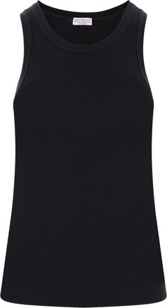 Brunello Cucinelli Black Solid Scoop Neck Top