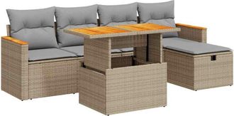 vidaXL Juego De Sof&aacute;s Jard&iacute;n Con Cojines 6 Pzas Rat&aacute;n Sint&eacute;tico Beige Vidaxl