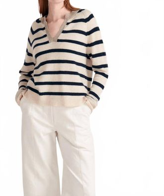 JUMPER 1234 Stripe Open Collar Sweatshirt In Bright Green & Cream