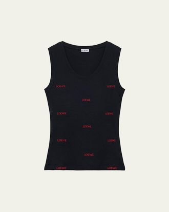Loewe All-Over Logo Embroidered Rib Tank Top