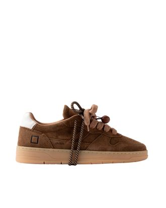 D.A.T.E. Perforated Brown Suede Low-Top Sneakers with Dual Laces