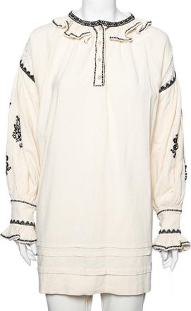 Isabel Marant Etoile Off White Embroidered Ruffled Oversized Top