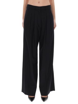 Pantaloni Torino Grey Virgin Wool-Blend Wide-Leg Pants