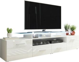 Mirjan24 Mobilier1 - Mueble Tv Charlotte 117, Blanco + Blanco Brillante, N&uacute;mero De Puertas: 0, N&uacute;mero De Cajones: 0, 194x38x39cm, Led