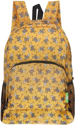 Eco Chic Lightweight Foldable Water Resistant Backpack Rucksack Folds into Pouch for Storage (Monkeys Mustard)