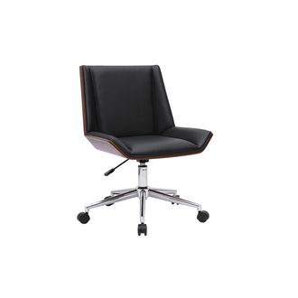 Miliboo Silla De Oficina Con Ruedas Dise&ntilde;o Negro, Madera Oscura Y Acero Cromado Melkior