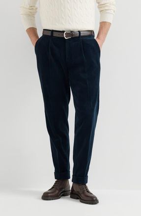 Brunello Cucinelli Garment-dyed trousers in cotton corduroy with pleat in Navy Blue at Nordstrom, Size 44