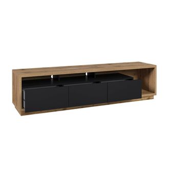 Petits Meubles Mueble tv 3 cajones 200 cm paneles laminados negro y madera