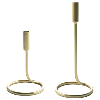 Beliani Conjunto De 2 Candeleros De Metal Hierro Dorado Redondo Minimalista Moderno Bunyu