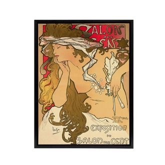 Artery8 Mucha Salon Des Cent Art Nouveau Framed Canvas Wall Art Print | Size: W24 x H32
