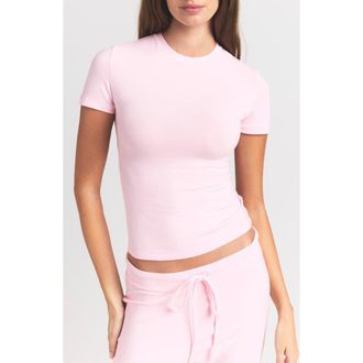 SKIMS Crop Cotton Blend T-Shirt in Cherry Blossom at Nordstrom, Size Medium