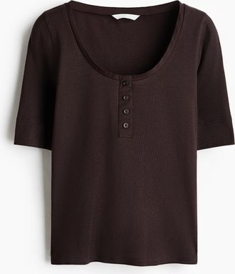 H&M Geripptes Baumwollshirt - Brown