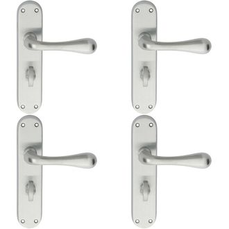 Loops 4x PAIR Smooth Round Bar Handle on Bathroom Backplate 185 x 40mm Satin Chrome