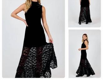 Sadie & Sage Velvet Lace Contrast Maxi Dress In Black