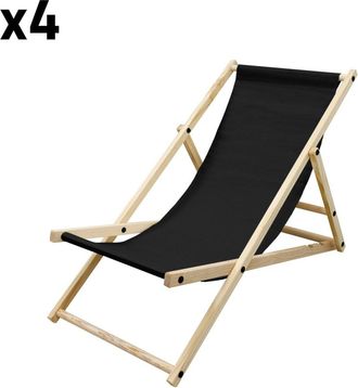 ECD Germany 4x silla de playa negra madera de pino tejido oxford carga hasta 120kg
