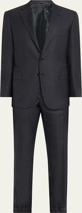Brioni Mens Wool and Silk Tonal Check Two-Piece Suit