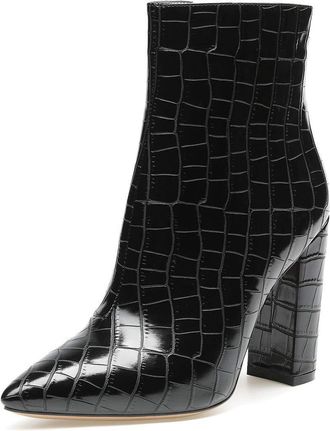 Castamere Womens Zippers Ankle Boots Block Heel Booties 4IN Heeled Crack Black Pumps UK 5.5/6