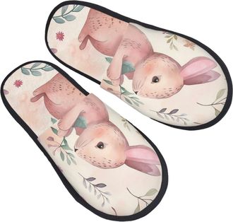 Generic Bunny Flower Watercolor Rabbit Men Women House Slippers Lightweight House Shoes Warm Sliders For Outdoor Bedroom Indoor M
