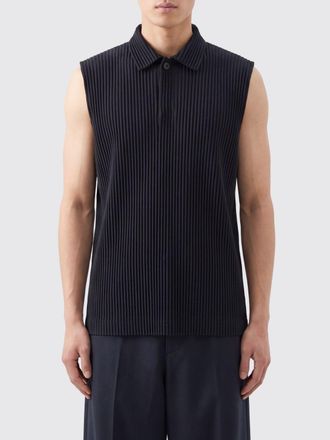 Homme Pliss&eacute; Issey Miyake Pleated Cr&ecirc;pe Sleeveless Top Homme Pliss&eacute; Issey Miyake with Collar