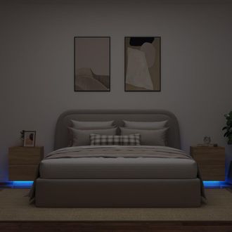 vidaXL Mesitas De Noche Luces Led 2 Uds Madera Ingenier&iacute;a Roble Sonoma Vidaxl