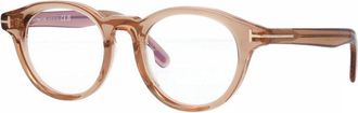 Tom Ford Eyeglasses Round Full Rim, Shiny Light Brown Frame And Clear Blue Light Block Lens Ft5931-D-B045