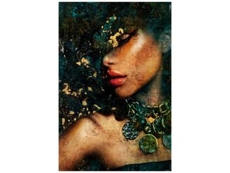 Schubiger M&ouml;bel Digitaldruck auf Glas Dunkle Sch&ouml;nheit mit Jadefarbenem Kettenschmuck