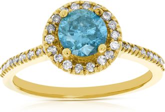 Vir Jewels 1.30 cttw Blue and White Diamond Engagement Ring 14K Yellow Gold Bridal