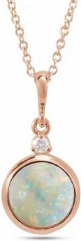 Allurez Round Natural White Opal & Diamond Pendant Necklace 14K Rose Gold (1.11ct)