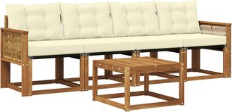vidaXL Conjunto De Sof&aacute;s De Exterior 5 Uds. Natural Y Crema Vidaxl