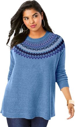 Roaman's Fair Isle Pullover Sweater in Soft Sky Classic Fair Isle at Nordstrom, Size 12